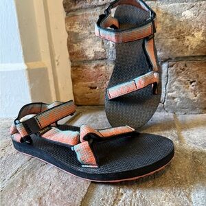 Teva Black Sandals with Orange and Teal Straps